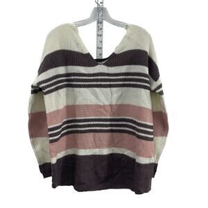 Love Circle Cream Brown Pink Striped Women Pullover Maternity Sweater XL Acrylic